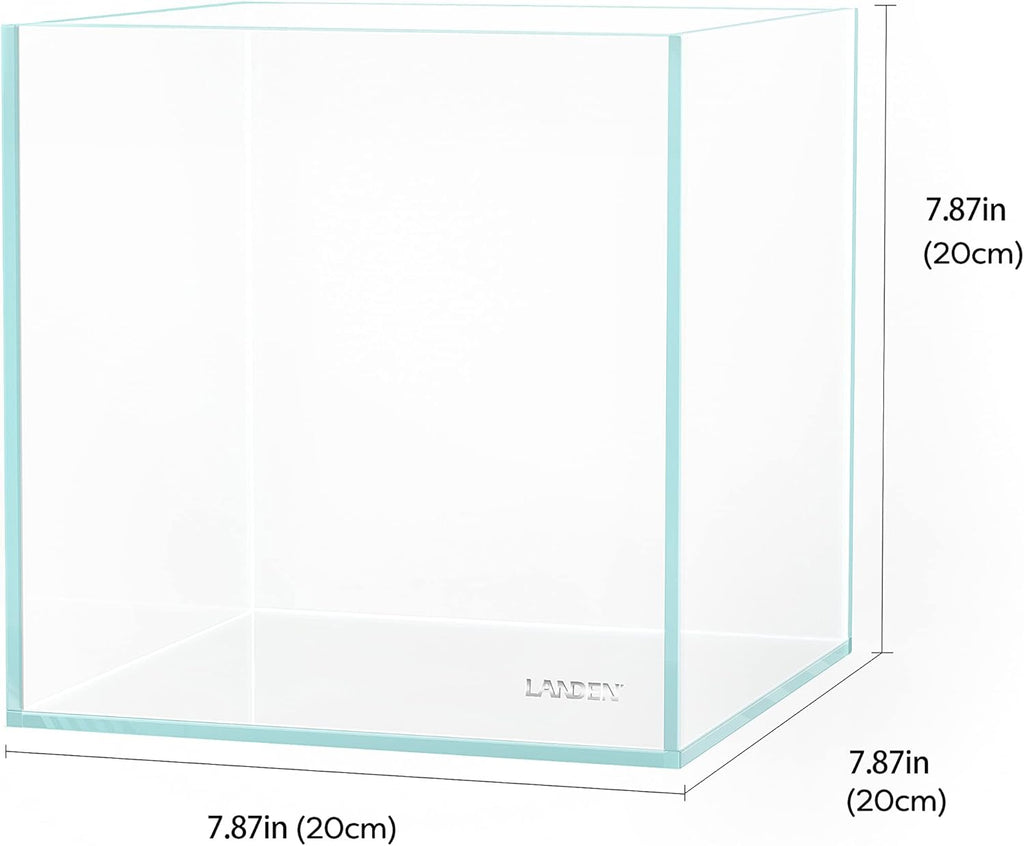 20C 2 Gallon Cube Rimless Low Iron Clear Aquarium Tank, All Glass Aquarium,Small Betta Fish Tank,W7.8×D7.8×H7.8 In(20X20X20Cm) 5Mm Thickness with Nano Foam Leveling Mat