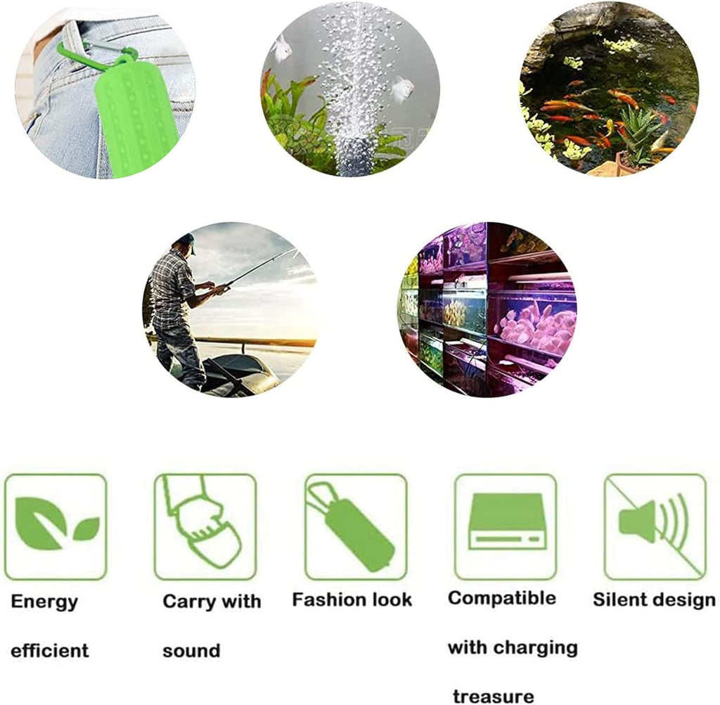 Aquarium USB Air Pump Ultra Quiet Nano Air Pump for Fish Tank with Hanging Buckle (Green)