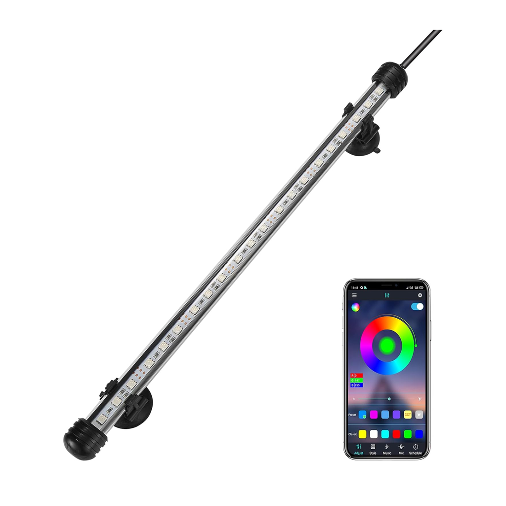 LED Submersible Aquarium Light  15"– RGB, APP Control, IP68