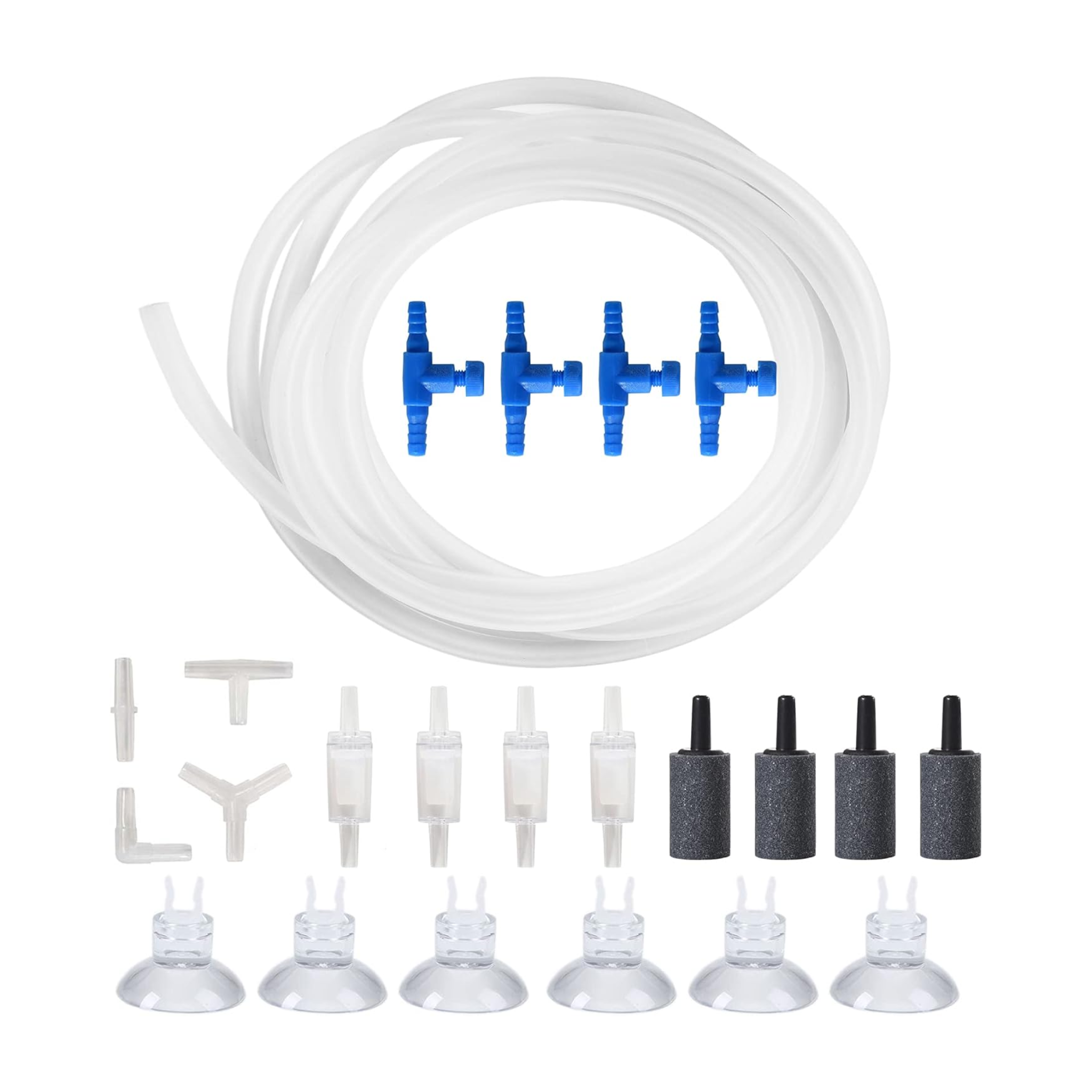 Aquarium Airline Tubing Kit – 25 Ft Clear 3/16" Hose with Valves & Air Stones