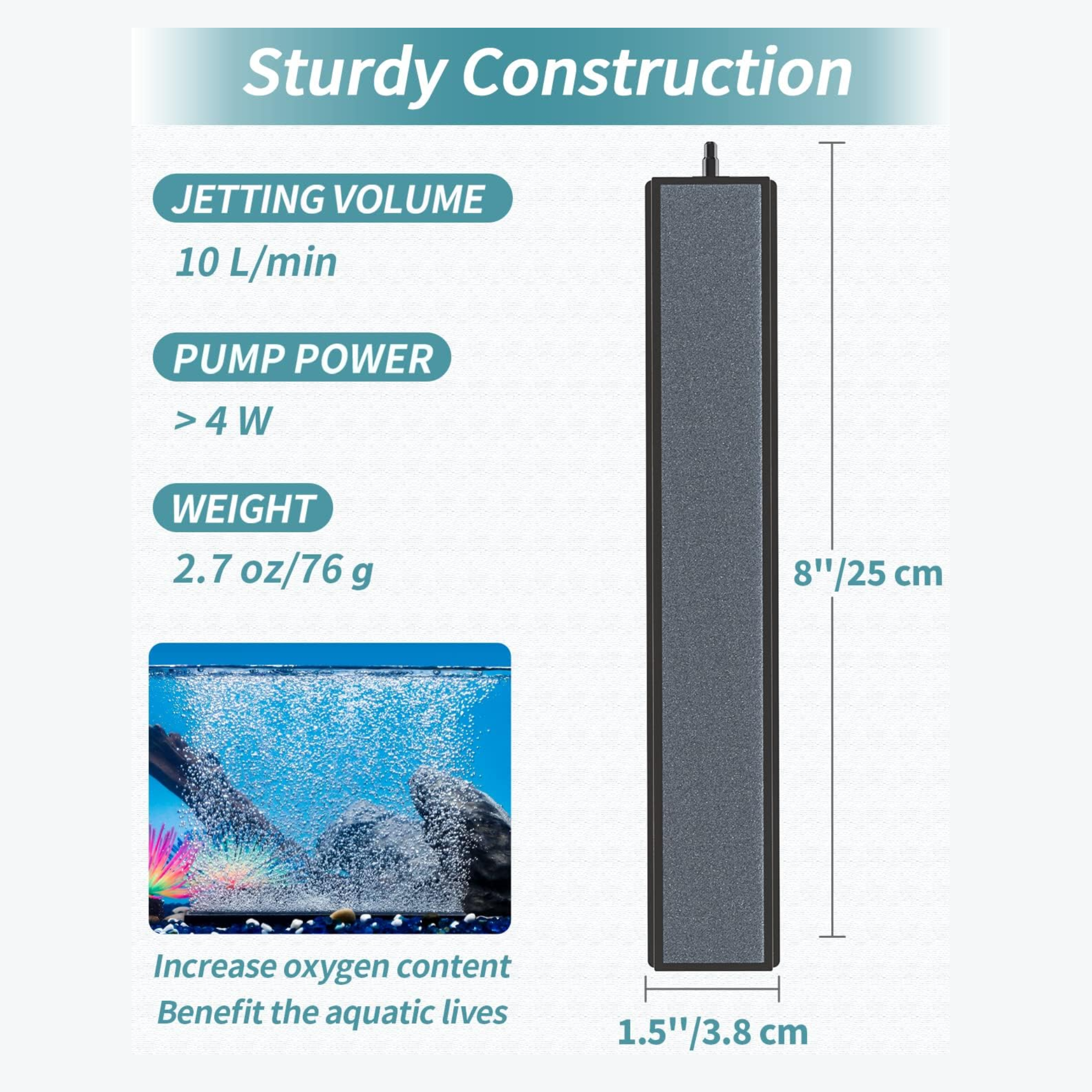 Aquarium Air Stone Bar 8 Inch – Fine/Medium Bubble Diffuser (AWB-200)