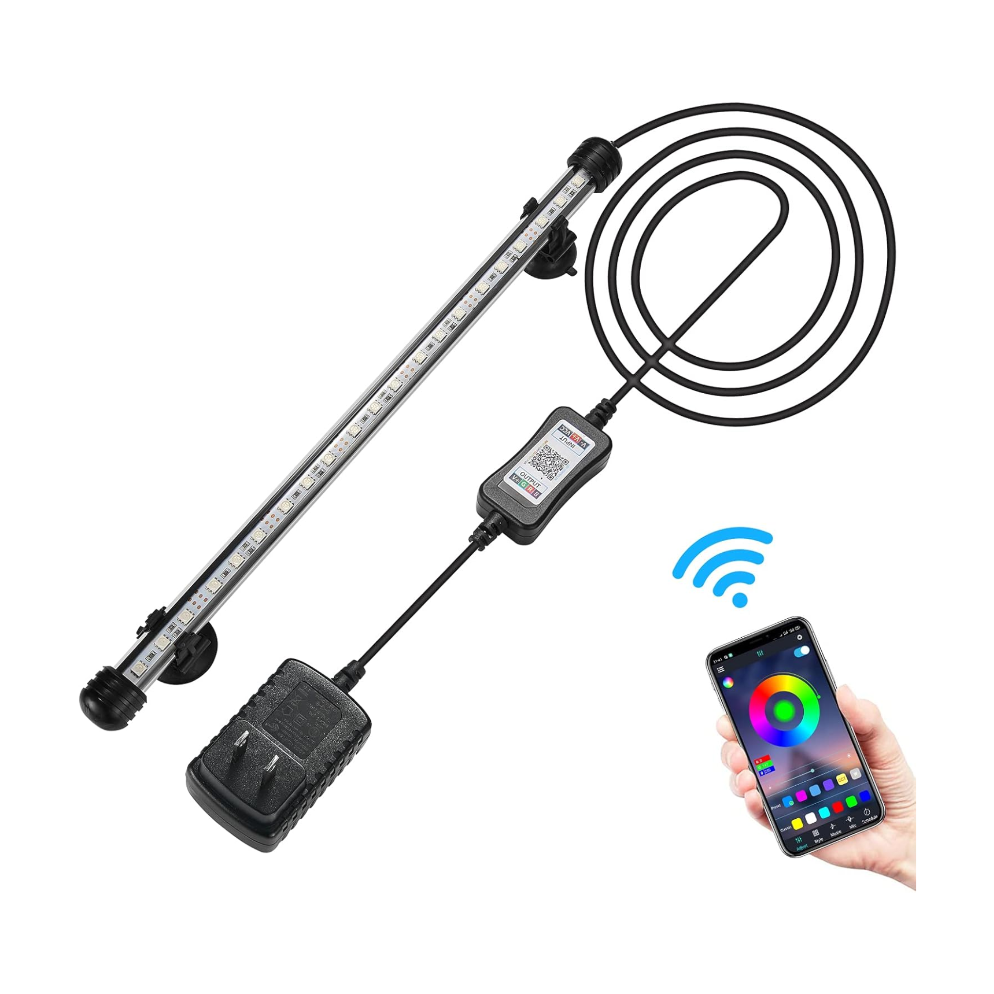 LED Submersible Aquarium Light  15"– RGB, APP Control, IP68