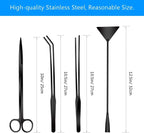 Aquascape Tool Kit Long Stainless Steel Aquarium Plant Tools Aquarium Tweezers Scissors Spatula Tool Set for Fish Tank Aquascape Aquarium Cleaning