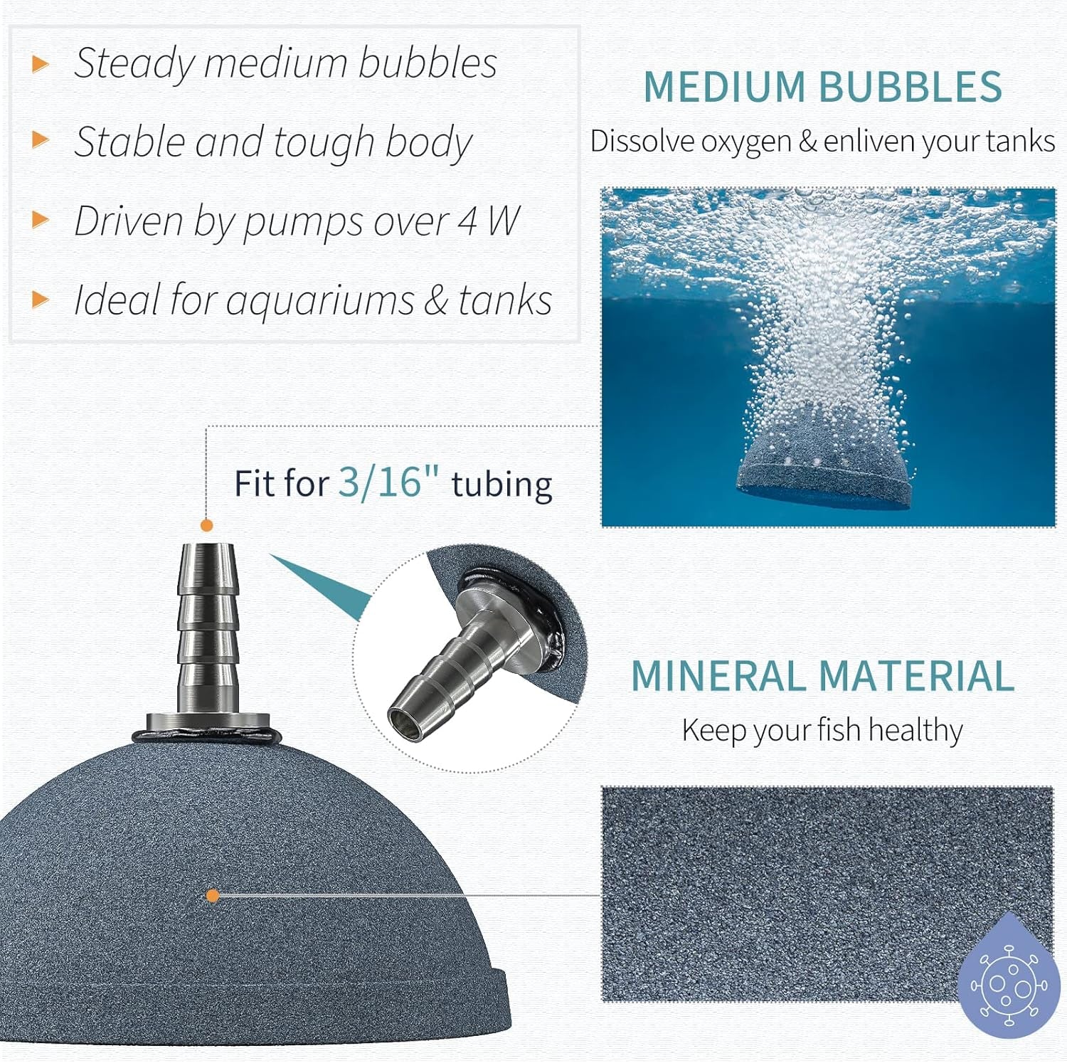 Aquarium Air Stone 2 Inch Bread, Fish Tank Air Stone Oxygen Diffuser for Air Pump Fish Tank Bucket Small Pond and DWC Reservoir