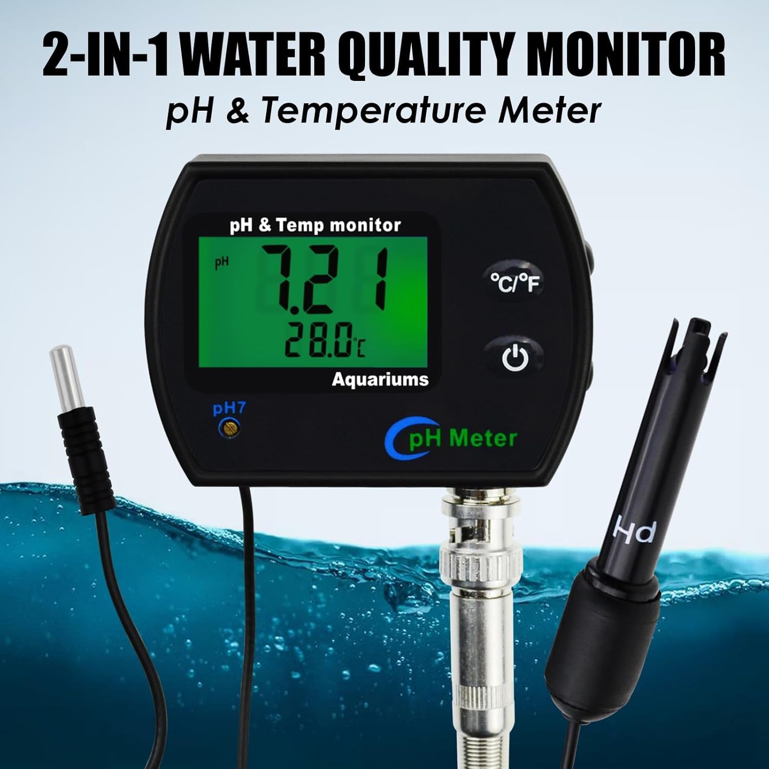 PH Monitor & Temperature Meter 2 in 1 Digital Water Quality Tester Sensor Test Kit with Automatic Calibration/Replaceable BNC Electrode Probe for Aquariums Hydroponics Tanks Aquaculture Laboratory
