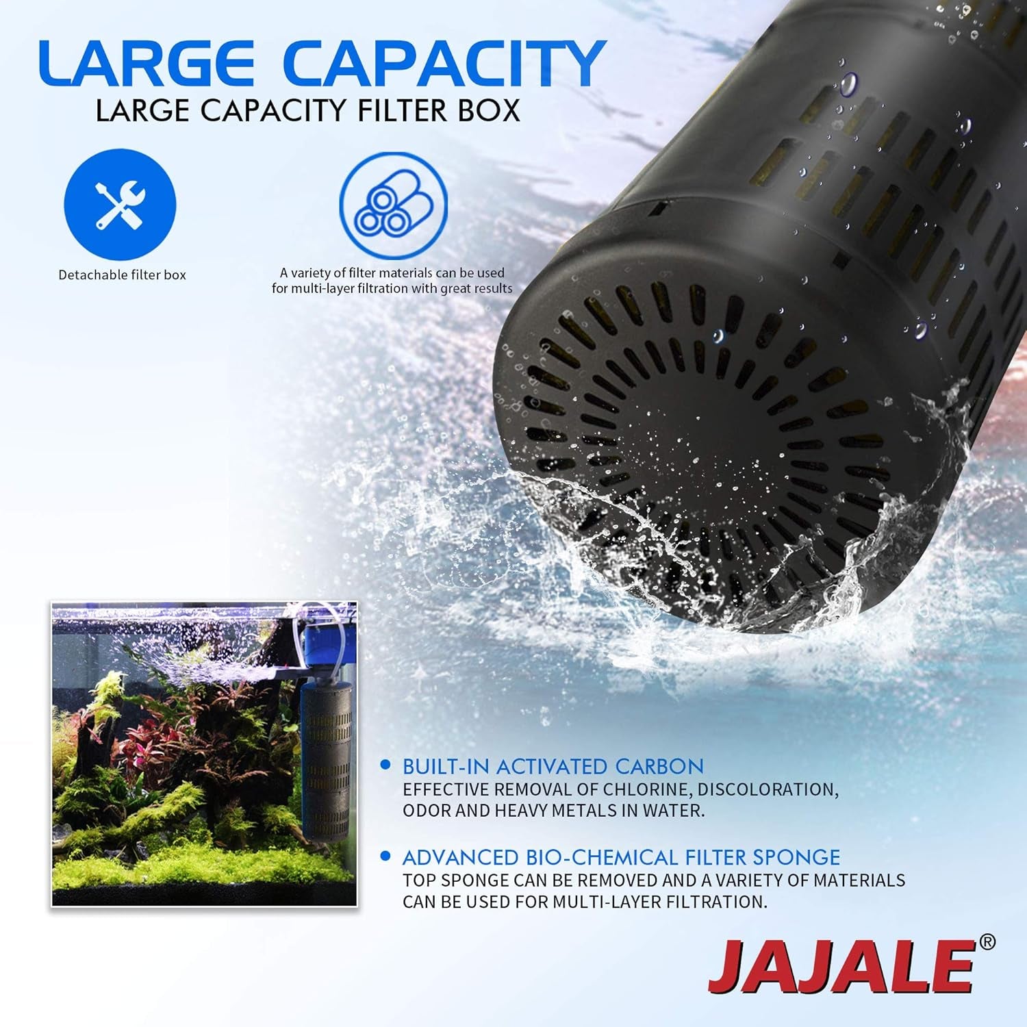 660 GPH Internal Filter Submersible Pump - 3 in 1 Aquarium Fish Tank Pump with Oxygenation, Filtration & Water Cycling, 6.6 Ft Max Lift, 35W