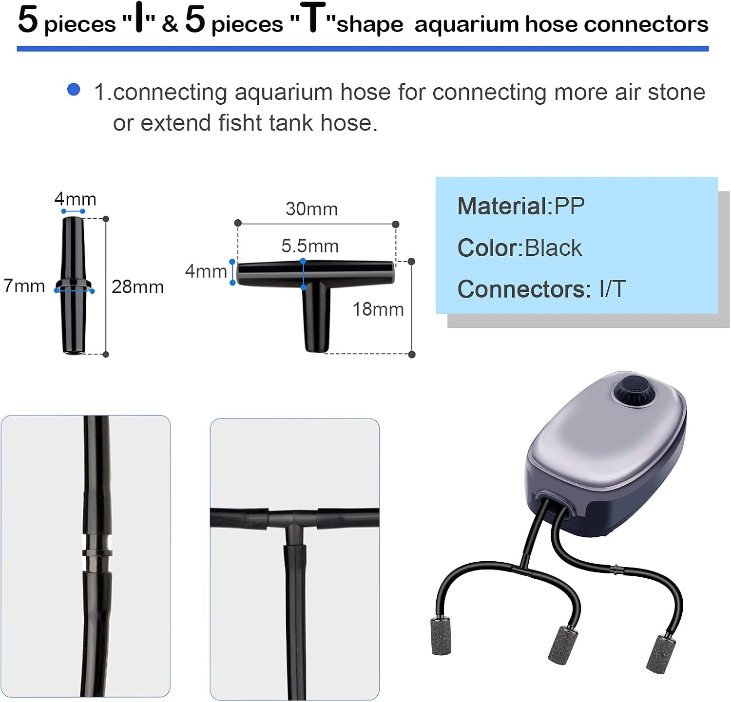 32.8 Feet Aquarium Airline Tubing Hose 10 Air Stone for Fish Tank 10 Aquarium One Way Air Check Value for Fish Tank 10 Aquarium Suction Cups 5 Each Aquarium Air Controller and I T Hose Connectors