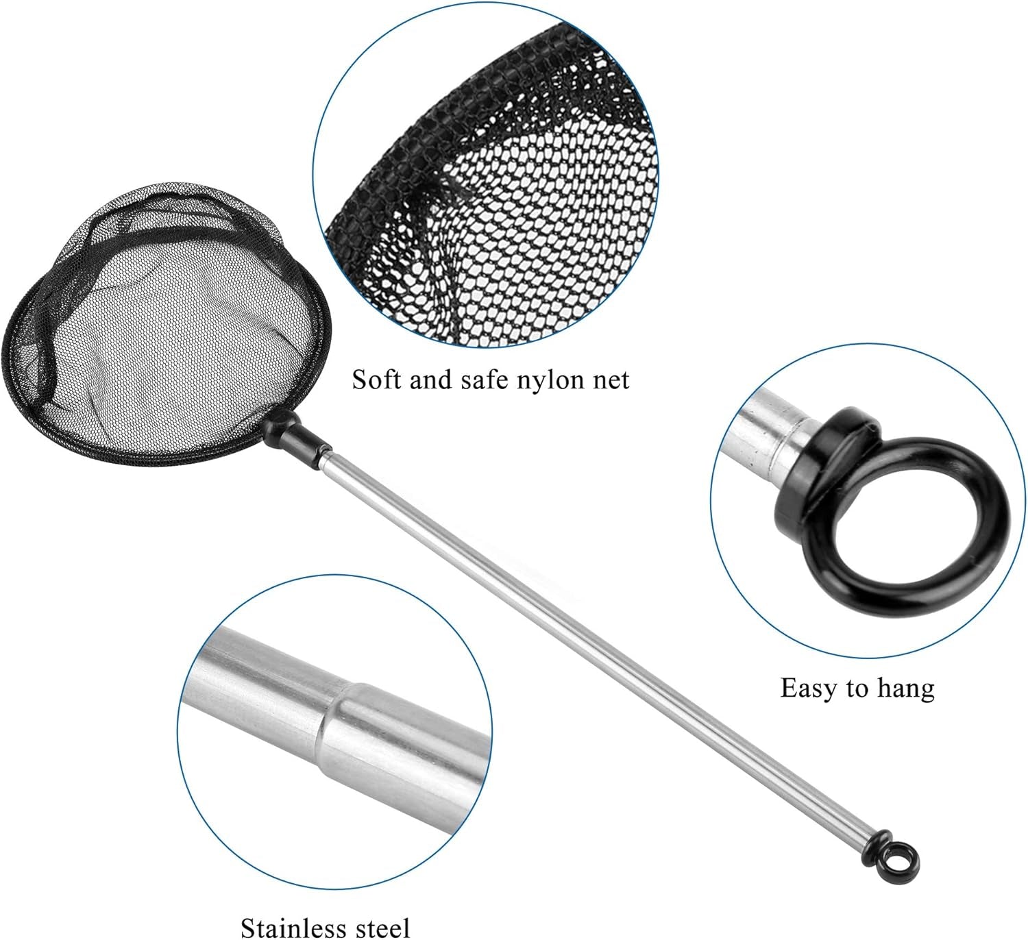 Aquarium Fish Net with Extendable Stainless Steel Long Handle Fine Mesh Net for Fish Tank