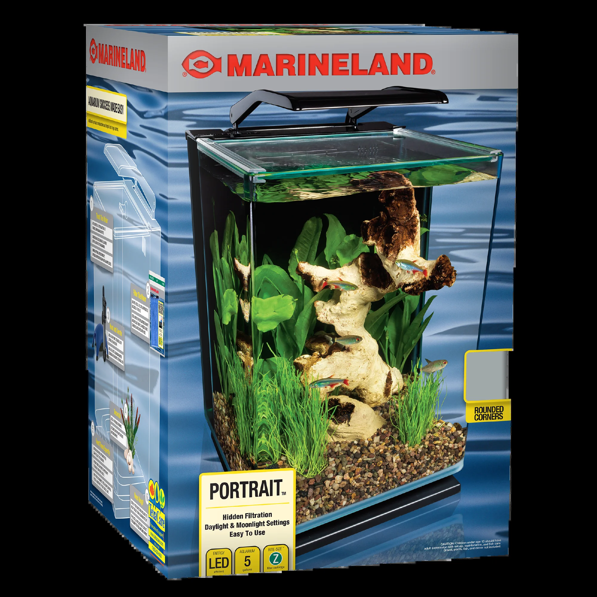 Marineland Portrait 5 Gallon Glass Aquarium Kit with LED Lighting & Hidden 3-Stage Filter