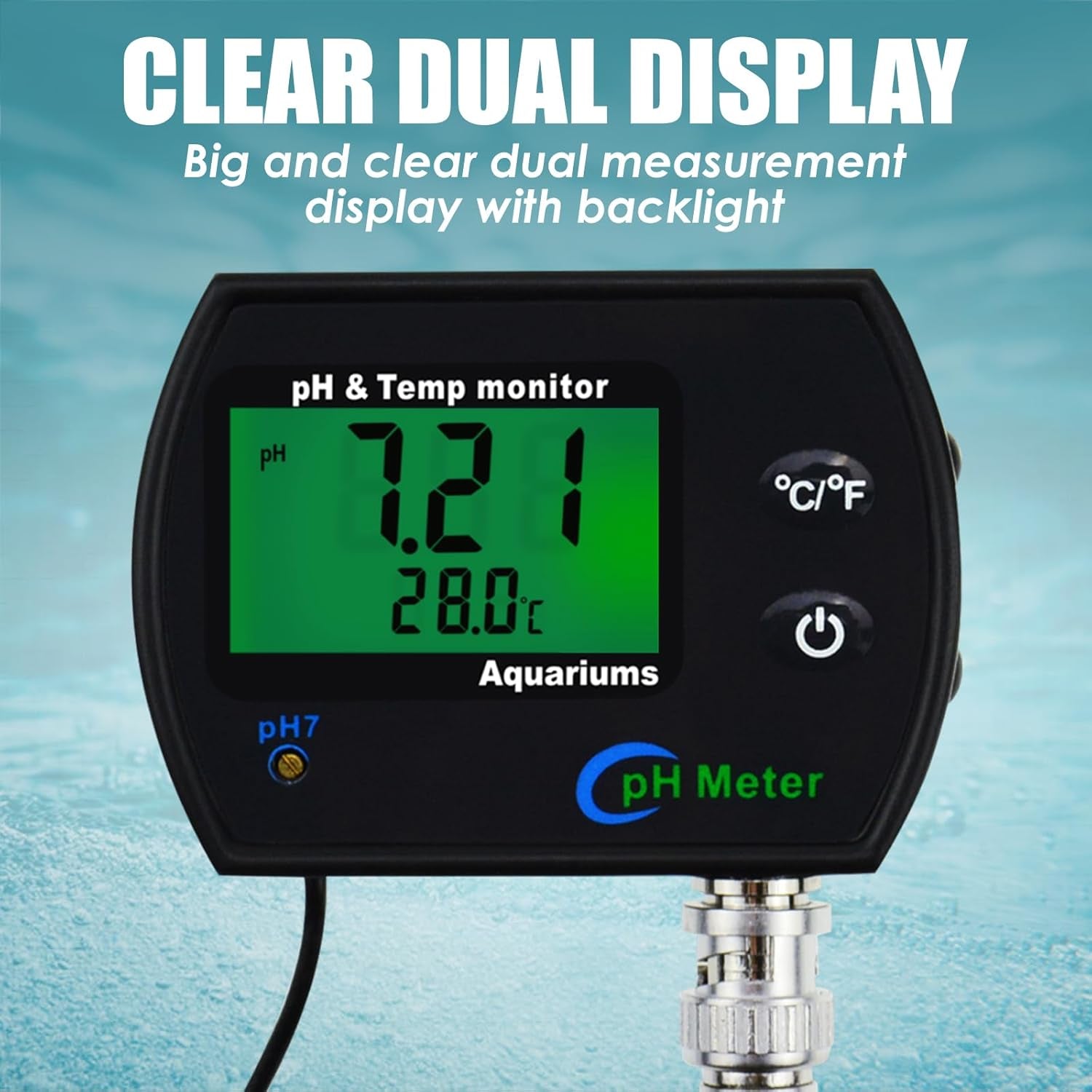 PH Monitor & Temperature Meter 2 in 1 Digital Water Quality Tester Sensor Test Kit with Automatic Calibration/Replaceable BNC Electrode Probe for Aquariums Hydroponics Tanks Aquaculture Laboratory