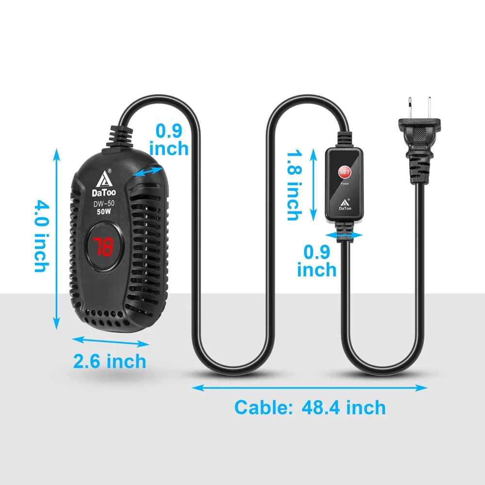 Small Aquarium Heater 50W Mini Fish Tank Heater 50 Watt Submersible with LED Temperature Display