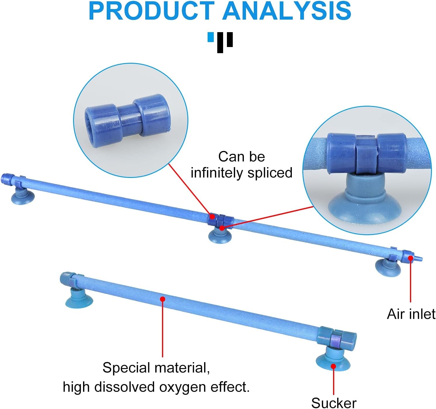 2 Pieces Length Aquarium Air Stone Bubble Wall with Suction Cups, Fish Tank Bubbler Air Bar Tube Bubble Release Diffuser Bar for Fish Tank Air Pump (Blue)