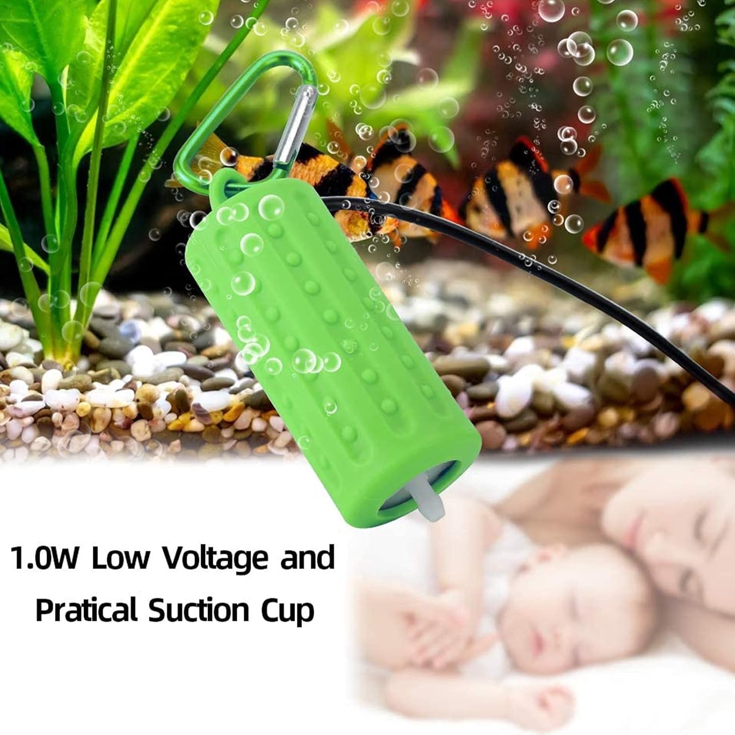 Aquarium USB Air Pump Ultra Quiet Nano Air Pump for Fish Tank with Hanging Buckle (Green)