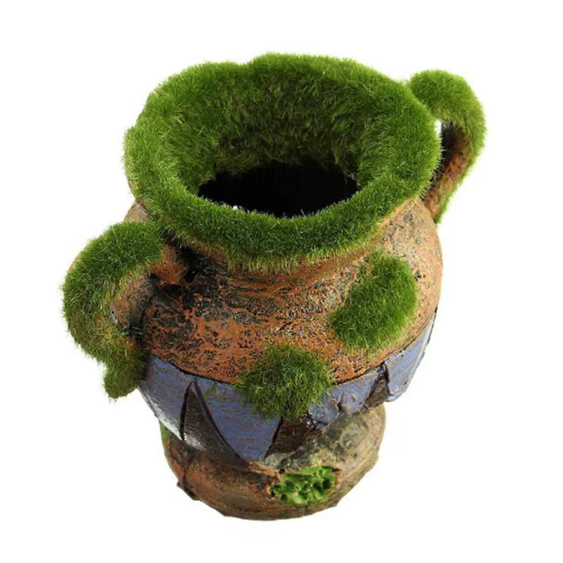 1Pc Resin Vase with Moss Aquarium Decoration Accessories for Fish Shrimp Tank Landscape Ornaments