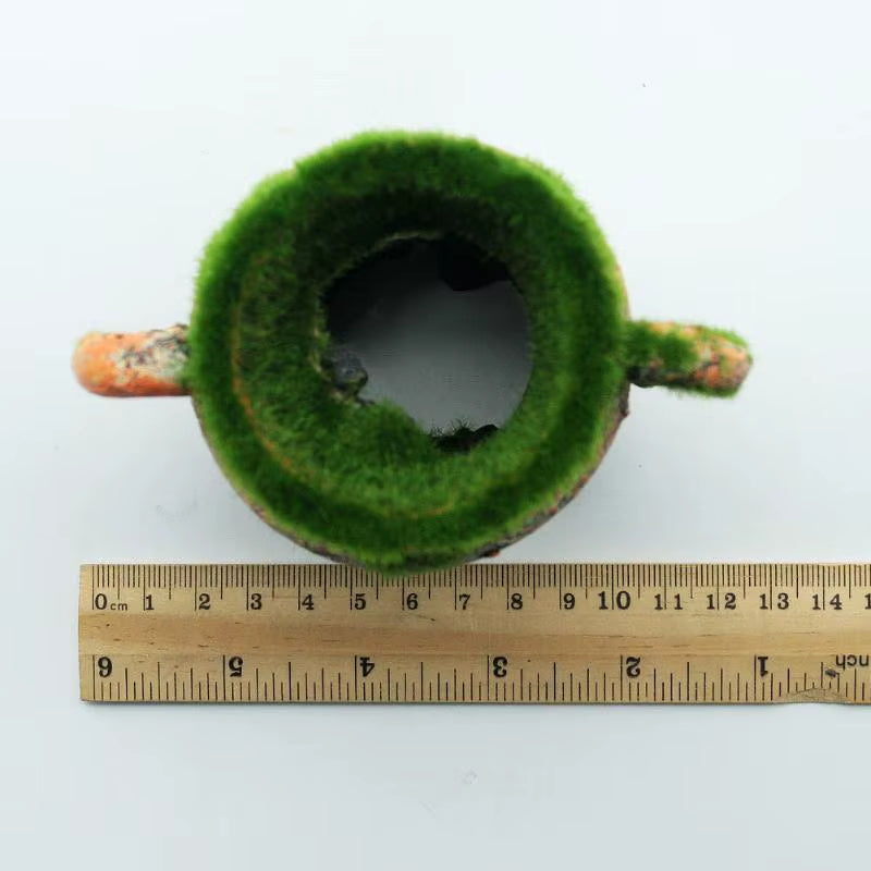 1Pc Resin Vase with Moss Aquarium Decoration Accessories for Fish Shrimp Tank Landscape Ornaments