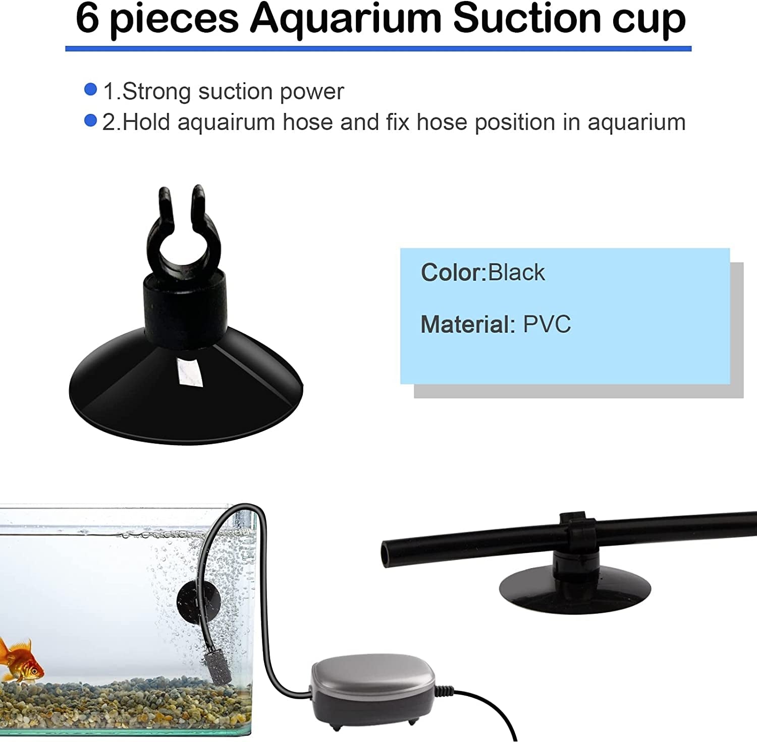 19.68 Feet Black Aquarium Airline Tubing 6 Air Stone for Aquarium 6 Aquarium Check Value for Fish Tank 6 Aquarium Suction Cups 3 Each Aquarium Air Controller and I T Hose Connectors