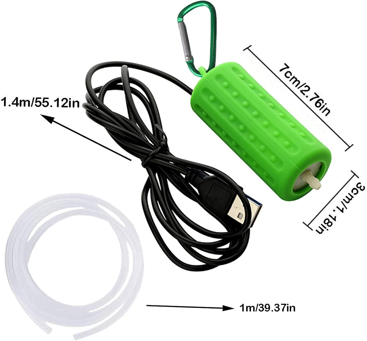 Aquarium USB Air Pump Ultra Quiet Nano Air Pump for Fish Tank with Hanging Buckle (Green)