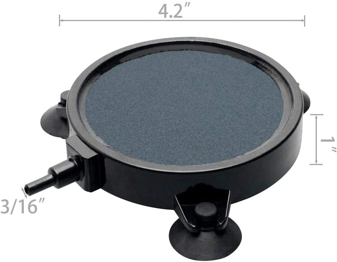 4.2-Inch Air Stone Disc Bubble Diffuser with Suction Cups for Oxygenation in Fresh/Saltwater Tanks, Ponds, Hydroponic, Aquaponics, and as a Decorative Airstone for Aquariums