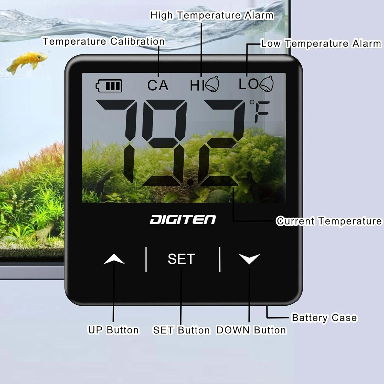 Digital Stick-On Aquarium Thermometer – Transparent LCD Display