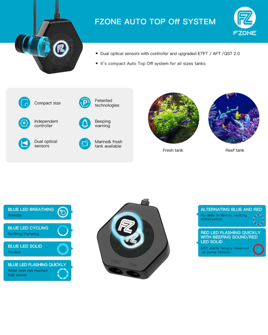 Fzone ATO580 Auto Top Off System – Smart Aquarium Water Refill Controller