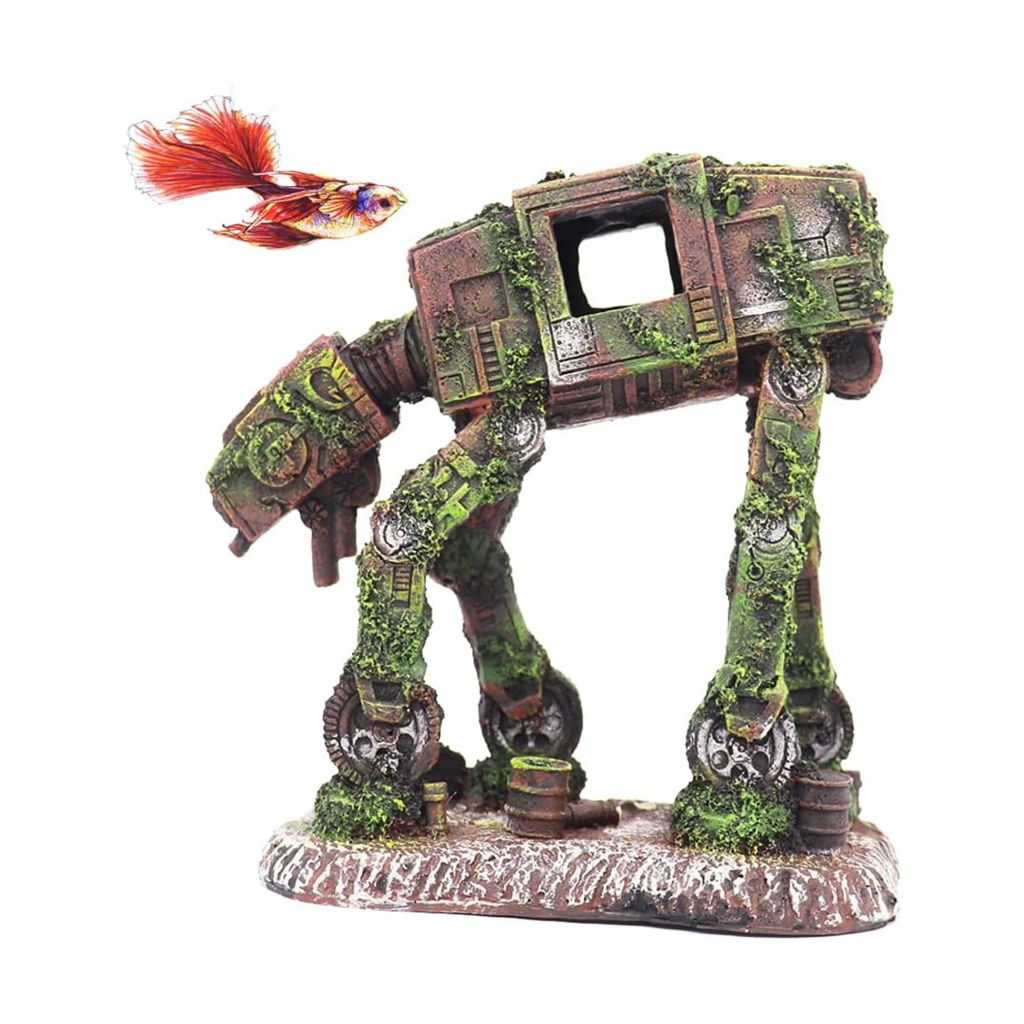 AT-AT Walking Tank Aquarium Ornament – Resin Betta Hideout, Cool Sci-Fi Decoration (Small)