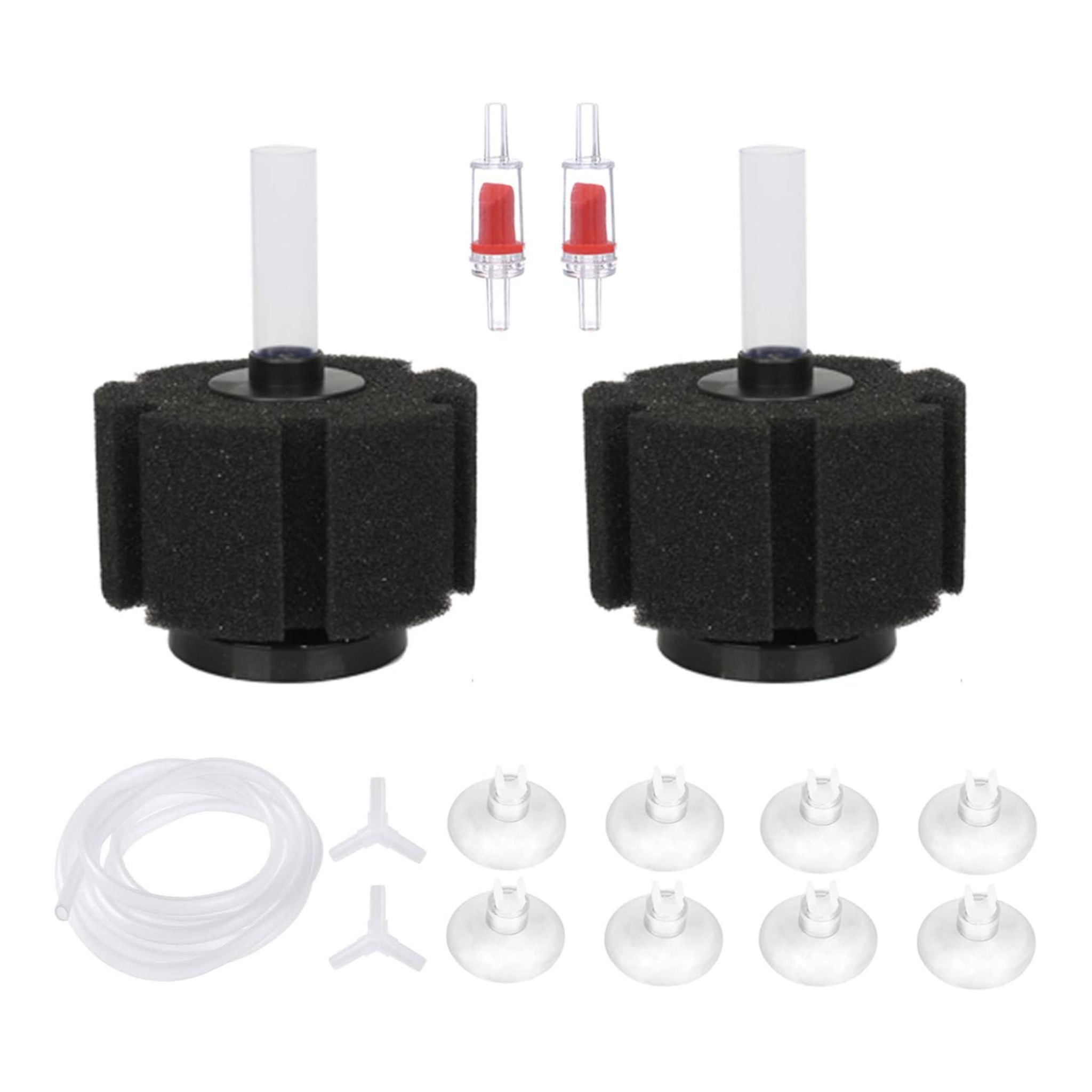 Aquarium Sponge Filter Kit – Dual Sponge, Airline Tubing, Check Valves & Suction Cups (Up to 55 Gallons)