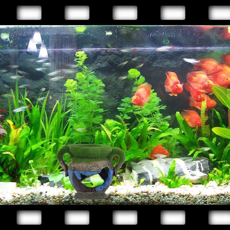 1Pc Resin Vase with Moss Aquarium Decoration Accessories for Fish Shrimp Tank Landscape Ornaments