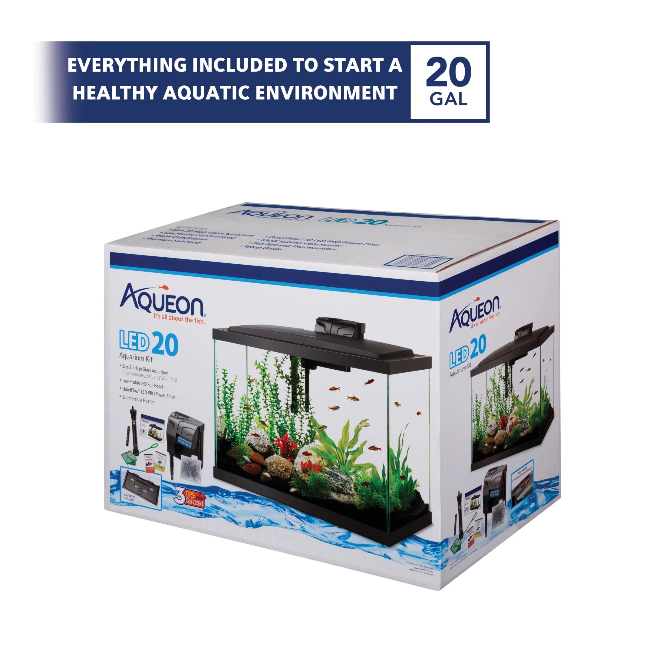 Complete 20" Aquarium Fish Tank Starter Kit with LED Lighting - Perfect for Beginners!-AQUEON