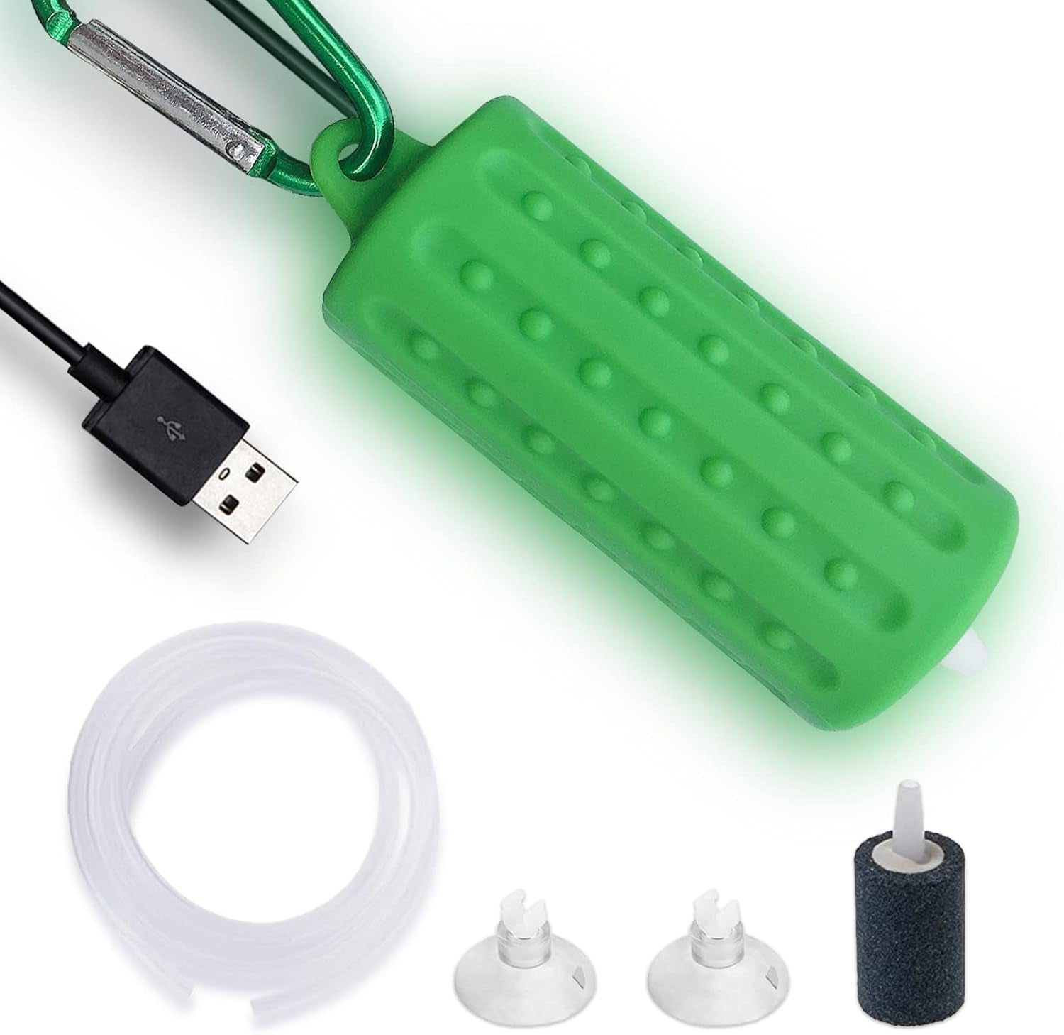 Aquarium USB Air Pump Ultra Quiet Nano Air Pump for Fish Tank with Hanging Buckle (Green)