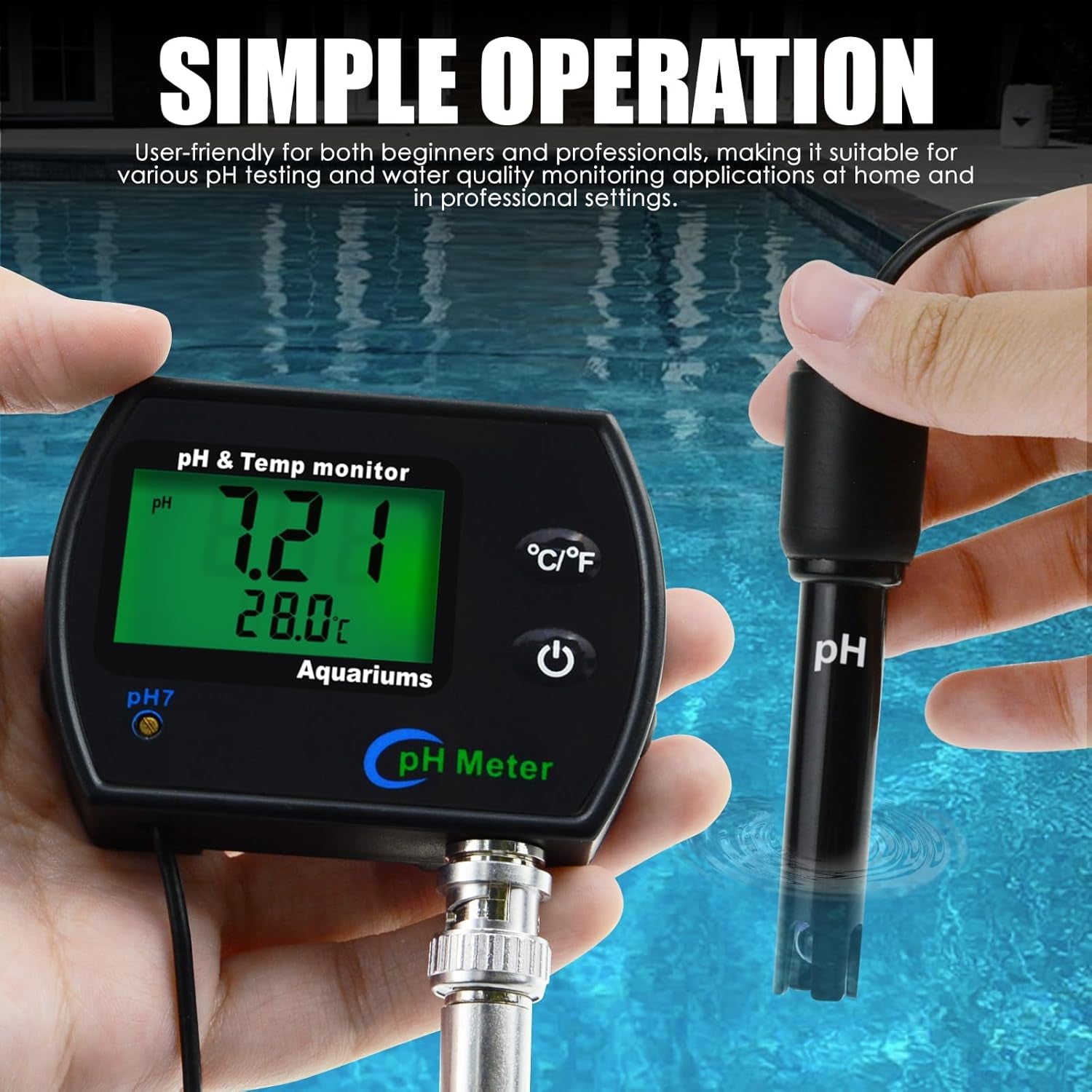 PH Monitor & Temperature Meter 2 in 1 Digital Water Quality Tester Sensor Test Kit with Automatic Calibration/Replaceable BNC Electrode Probe for Aquariums Hydroponics Tanks Aquaculture Laboratory