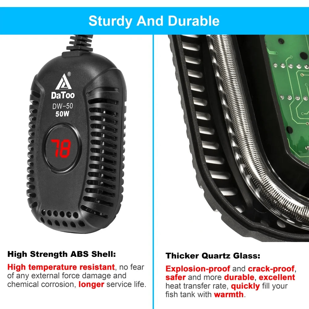 Small Aquarium Heater 50W Mini Fish Tank Heater 50 Watt Submersible with LED Temperature Display