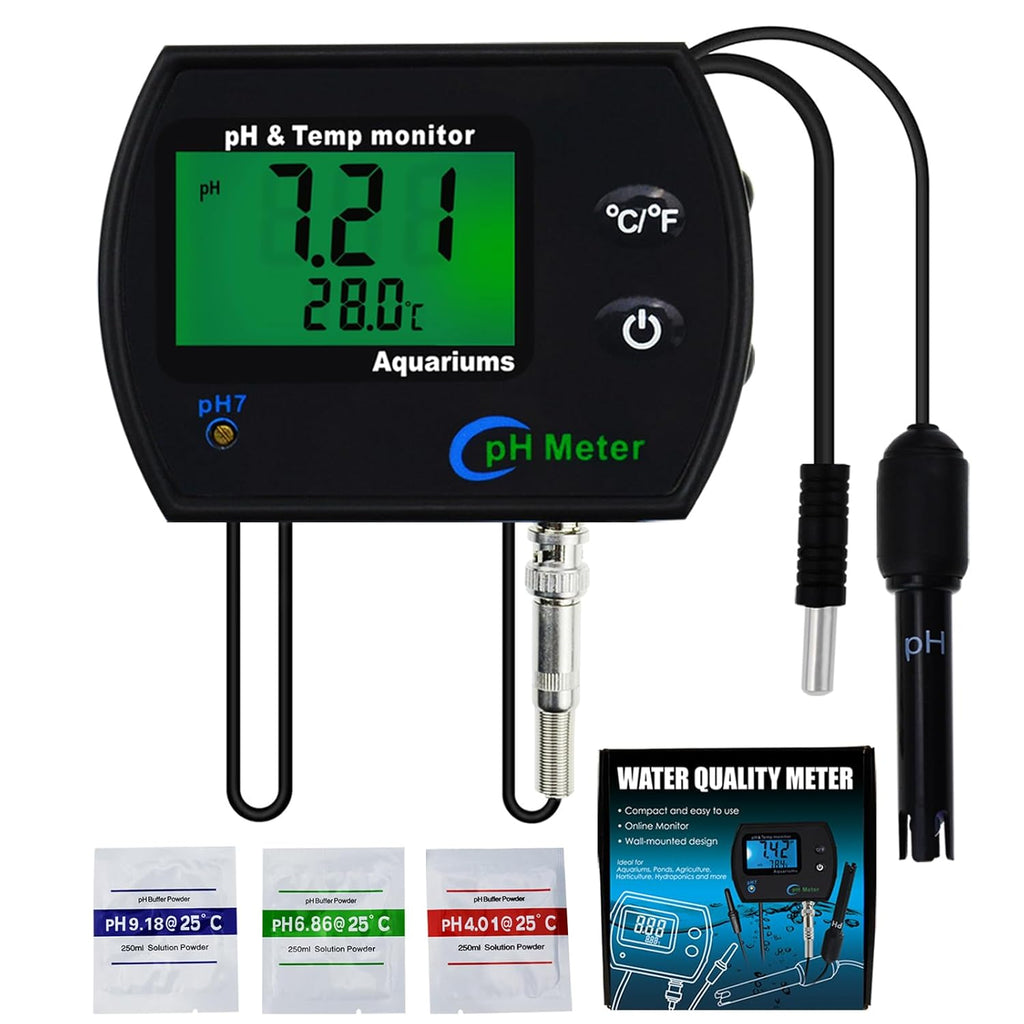 PH Monitor & Temperature Meter 2 in 1 Digital Water Quality Tester Sensor Test Kit with Automatic Calibration/Replaceable BNC Electrode Probe for Aquariums Hydroponics Tanks Aquaculture Laboratory