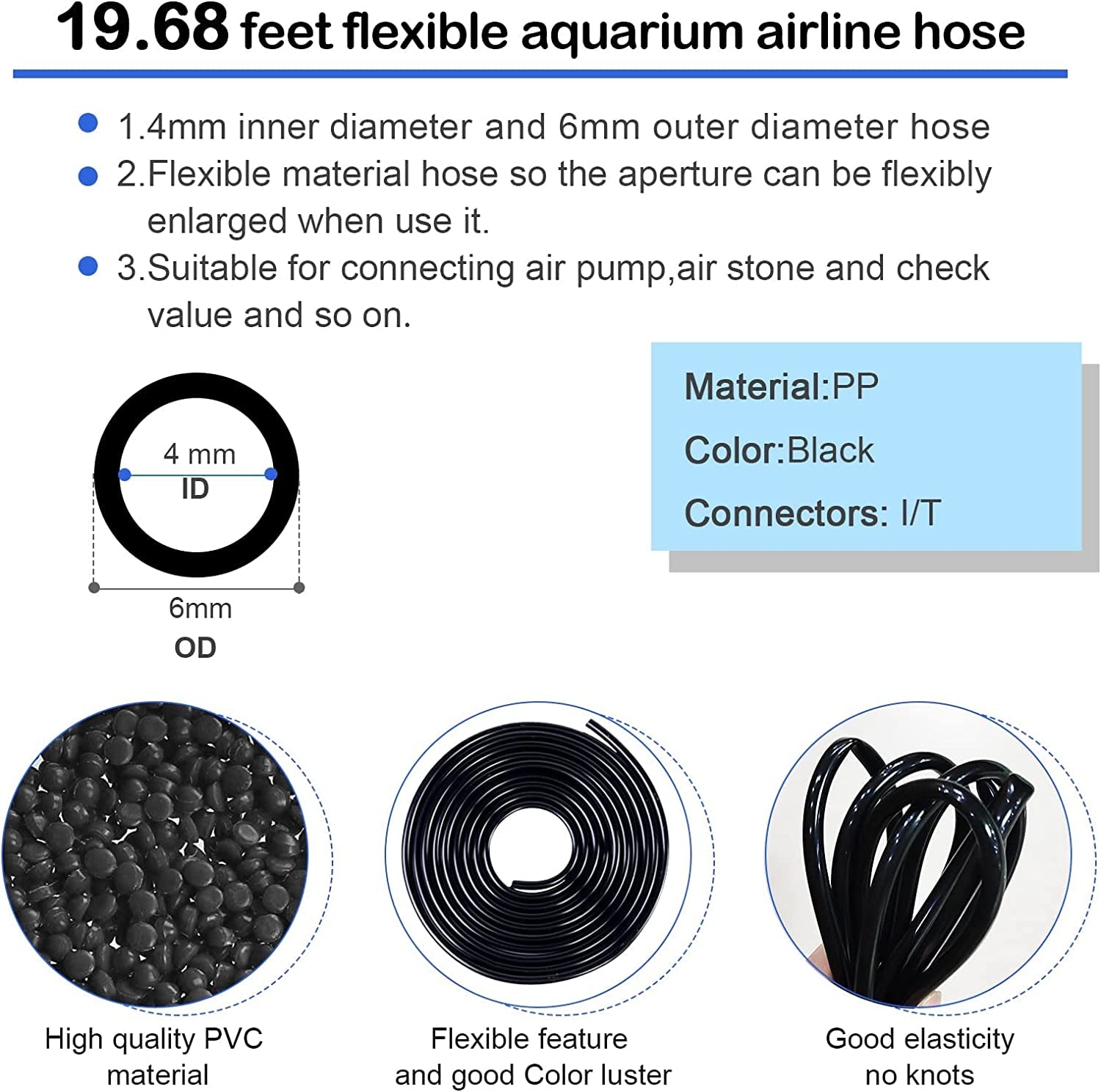 19.68 Feet Black Aquarium Airline Tubing 6 Air Stone for Aquarium 6 Aquarium Check Value for Fish Tank 6 Aquarium Suction Cups 3 Each Aquarium Air Controller and I T Hose Connectors