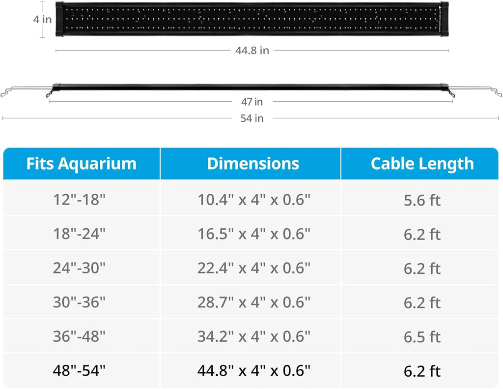 Classicled plus LED Aquarium Light with Timer, 32 Watts, for 48 to 54 Inch Fish Tank Light, Daylight and Moonlight Cycle